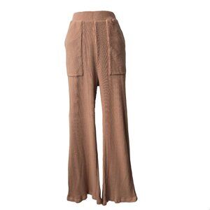 Free People Beach Flare Pants S Ribbed Knit POCKETS Stretch Cotton Boho Hippie